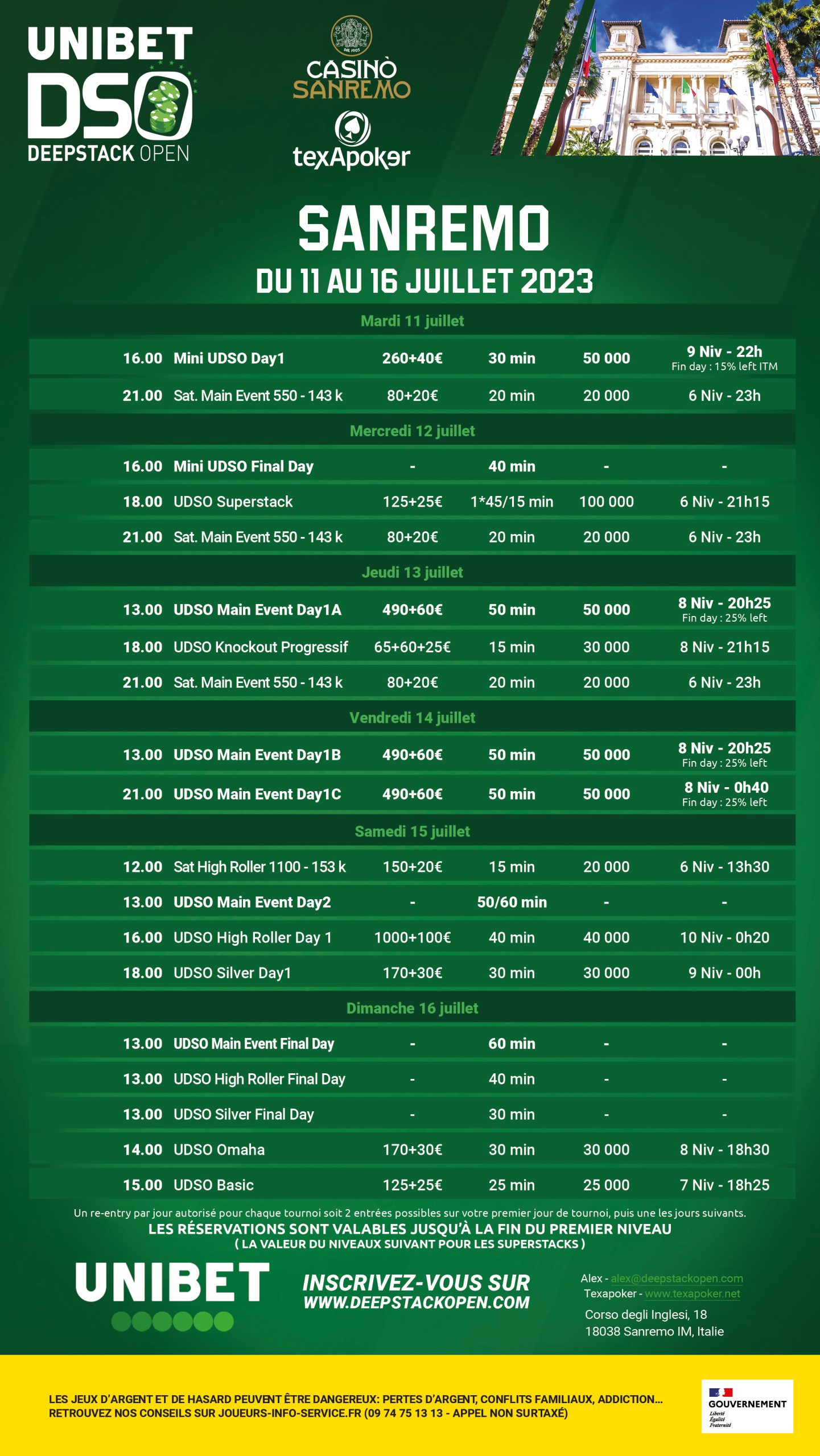 schedule UDSO poker sanremo 